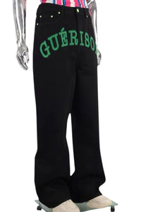 BLACK GG HIGH-RISE WIDE-LEG JEANS